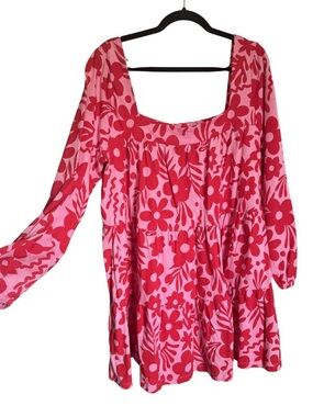 ASOS Pink Floral Square-Neck Mini Dress